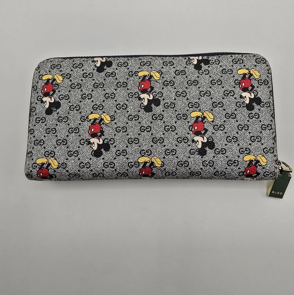 Disney Mickey Mouse Gray Fashion Inspired Monogram Logo Wallet - Picture 2 of 16